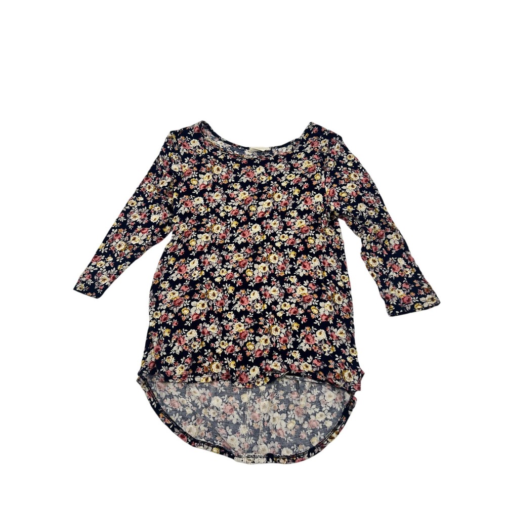 Rainbows and Cupcakes Boutique Blue Floral 3/4 Sleeve High Low Lace Back Blouse